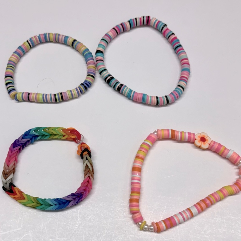 Lot of 4 Colorful Multi Color Stretch Bracelets BoHo Hippie